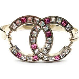 Chanel Light Gold CC Pink Princess Crystal Bangle Bracelet